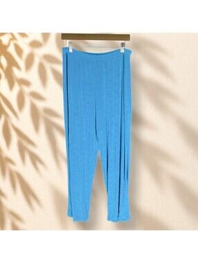 Slinky Pants Women L Large Blue High Rise Pull On Flat Front Straight Stretch